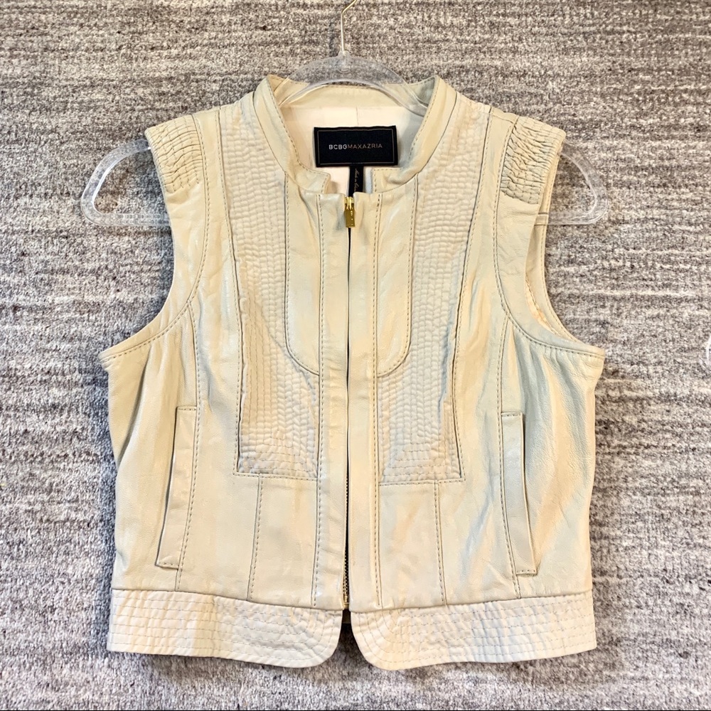 BCBG MAXAZRIA faux leather cream vest Size S